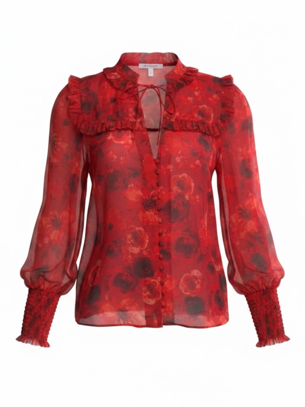 Alice + Olivia Red Rose Floral Chiffon Blouse | SIZE XS